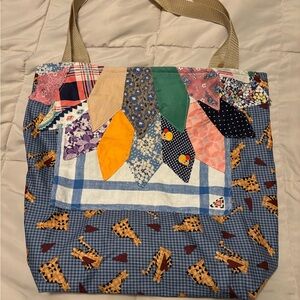 Vintage Linen and Cat Lover Fabric Tote Bag.
